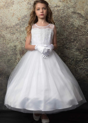 White Scalloped Lace Tulle Amazing Flower Girl Dress